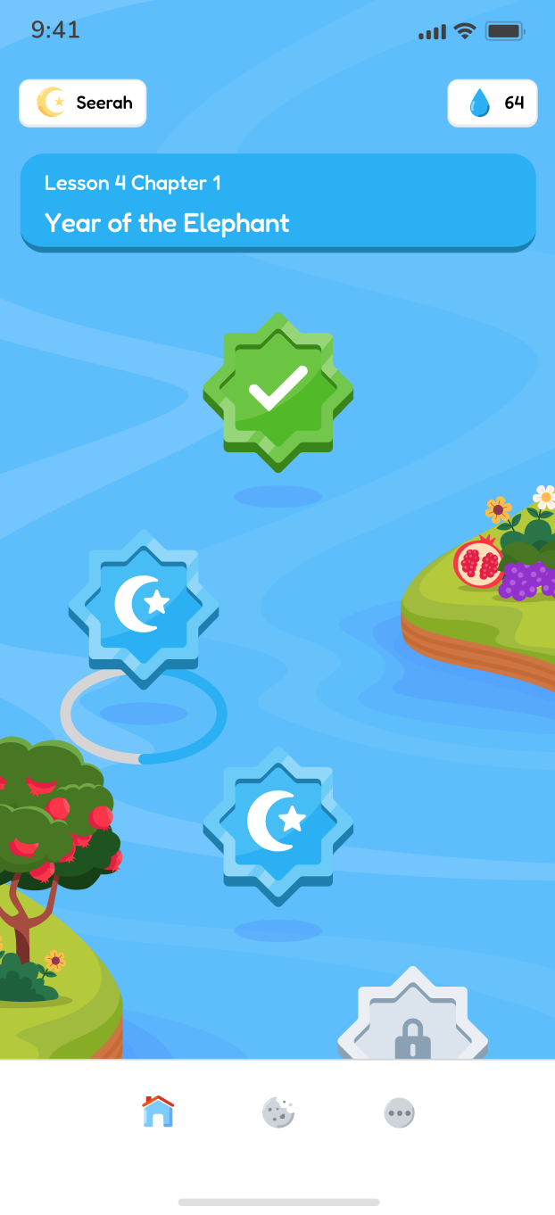 Diraya app learning journey with illustrated lesson markers