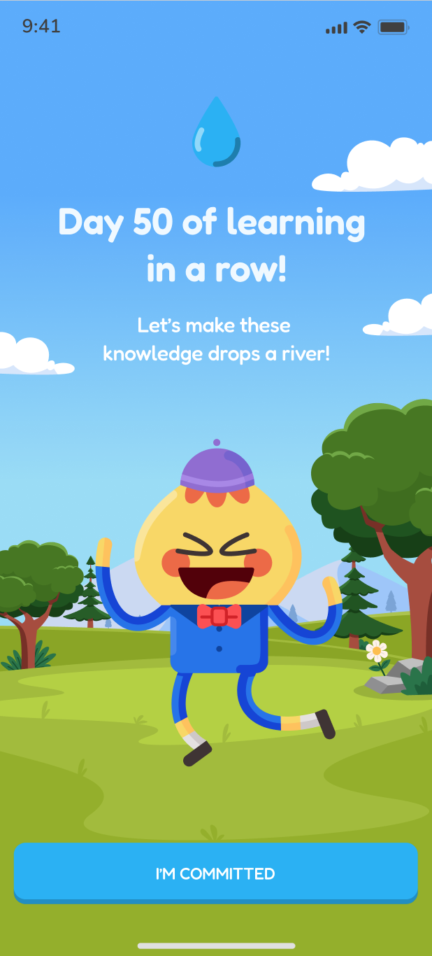 Diraya app celebrating a fifty day learning streak